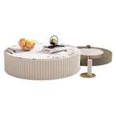 Set of 3 white and grey nesting coffee tables with stone tops and storage space